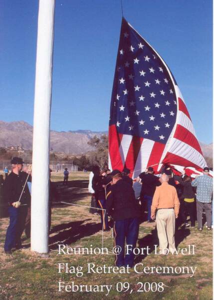 The Old Arizona troopers plus civilians of all ages & colors retrieve the garrison flag 02/09/08